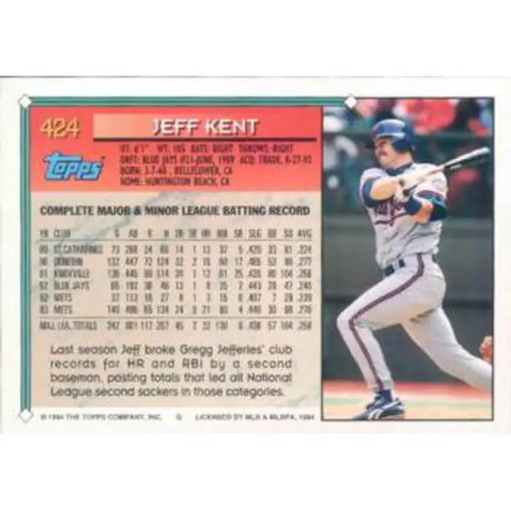 1994 Topps Jeff Kent # 424 New York Mets